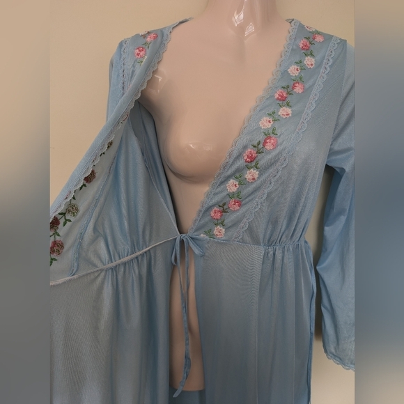 Vintage floral embroidered robe blue xs small - Picture 6 of 12